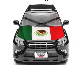 Mexico Flag Car Hood Cover – Patriotic Mexican 3 Designs – Stretch Fabric + Fasteners– Universal Fit for Cars, SUVs & Pickups [HOOD's Flags]