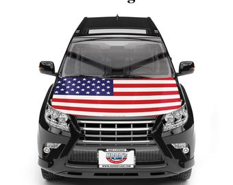 American Flag Car Hood Cover – Patriotic USA 7 Designs – Stretch Fabric + Fasteners – Universal Fit for Cars, SUVs & Pickups [HOOD's Flags]