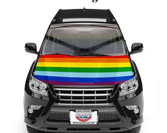 LGBTQIA+ Pride Car Hood Cover – 9 Designs – Rainbow, Transgender & More– Stretch Fabric+ Fasteners– Universal Fit for Cars, SUVs, Pickups