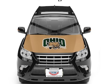 Ohio Bobcats Car Hood Cover– Tailgate & Game Day Accessory– Green or Orange Fabric cover + Fasteners –Universal Fit for Cars, SUVs, Pickups