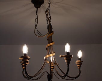 Żyrandol EGLO w stylu vintage, oprawa sufitowa z kutego żelaza, 5 punktów świetlnych, rustykalna lampa wisząca w stylu średniowiecznym, styl hiszpańskiego renesansu, wystrój Dark Academia