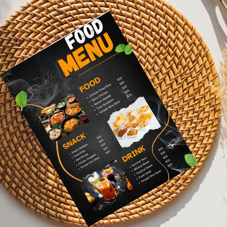 Editable Food Menu Template | Printable Restaurant Menu | Café & Bar ...