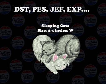 Schlafende Katzen Stickdatei 11 cm - süße Katze Maschinenstickerei Digitale Datei DST PES JEF ExP - Instant Download
