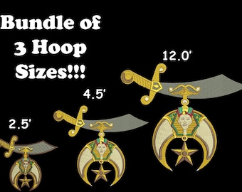Bundle von 3 Tempel Shriners Stickdatei, Masonic Shrine, Instant Download, Freimaurer Schrein Wappen digitale Dateien für die Maschinenstickerei