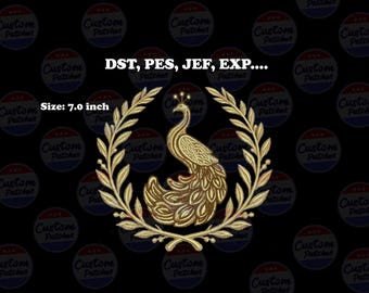 Goldener Pfau Stickdatei Lorbeerkranz Stickdatei 18 x 18 cm - Stickdatei für die Stickmaschine