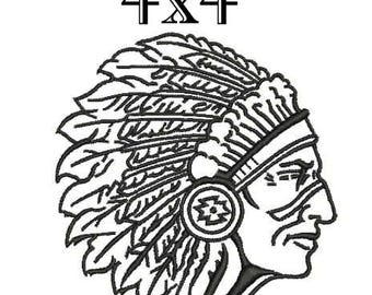 Indianer Häuptling Maskottchen - Indianerkopf Stickdatei | Native American Häuptling Maschinenstickdatei | Tribal Kopf Digital Download