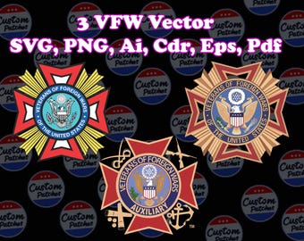 3 veteranen fremder Kriege SVG-Dateien | VFW Militär Pride Auxiliary | USA Bunch Cut File für Cricut & Silhouette, Emblem, Digitale Dateien