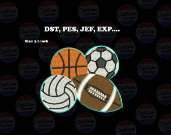 Sportbälle Stickdatei 3 Zoll - Basketball Fußball Fußball Beachvolleyball Stickdatei - Maschinenstickerei
