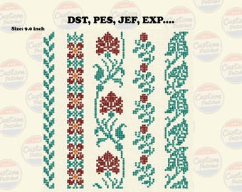 Blumen Bordüre Stickdatei 23cm | Vintage Folk Maschinenstickdatei | DST PES JeF EXP | Sofort Download