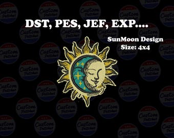 Sonne Mond Gesicht Stickdatei 10x10 | Himmlische Astrologie Maschinenstickerei | DST PES JEF ExP Dateien