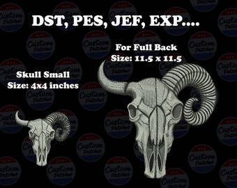 Schaf-Schädel-Stickerei-Design-Paket | Großer Rücken 11,5x11,5 & Kleiner Schädel 10x10 | Maschinenstickdateien DST PES JEF ExP | Sofort Download
