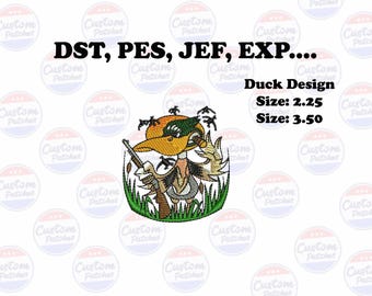 Enten Jagd-Stickerei | Stockenten Ente mit Schrotflinte | 5.25 & 3.50 Zoll | DST PES JeF EXP | Sofort Download