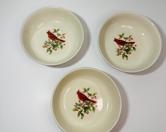 Thompson Pottery Cardinal Stoneware Bowls (Set of 3) - Winter Bird Christmas Decor