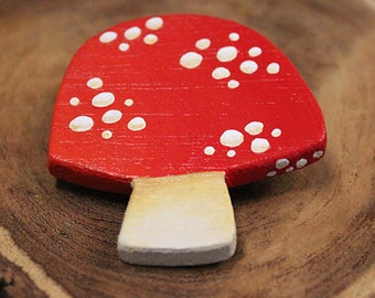 ORIGINAL Hand Painted Red Mushroom Shaped Pin Brooch