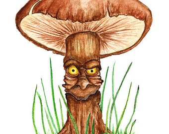 Mushroom Troll Watercolor Print 5" x 7"