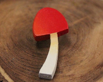 ORIGINAL Hand Painted Red Mushroom Shaped Pin Brooch