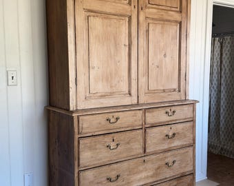 SOLD Antique English pine linen press