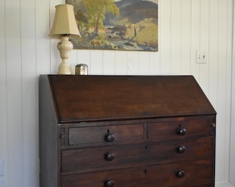 Antique English pine slant top chest of drawers