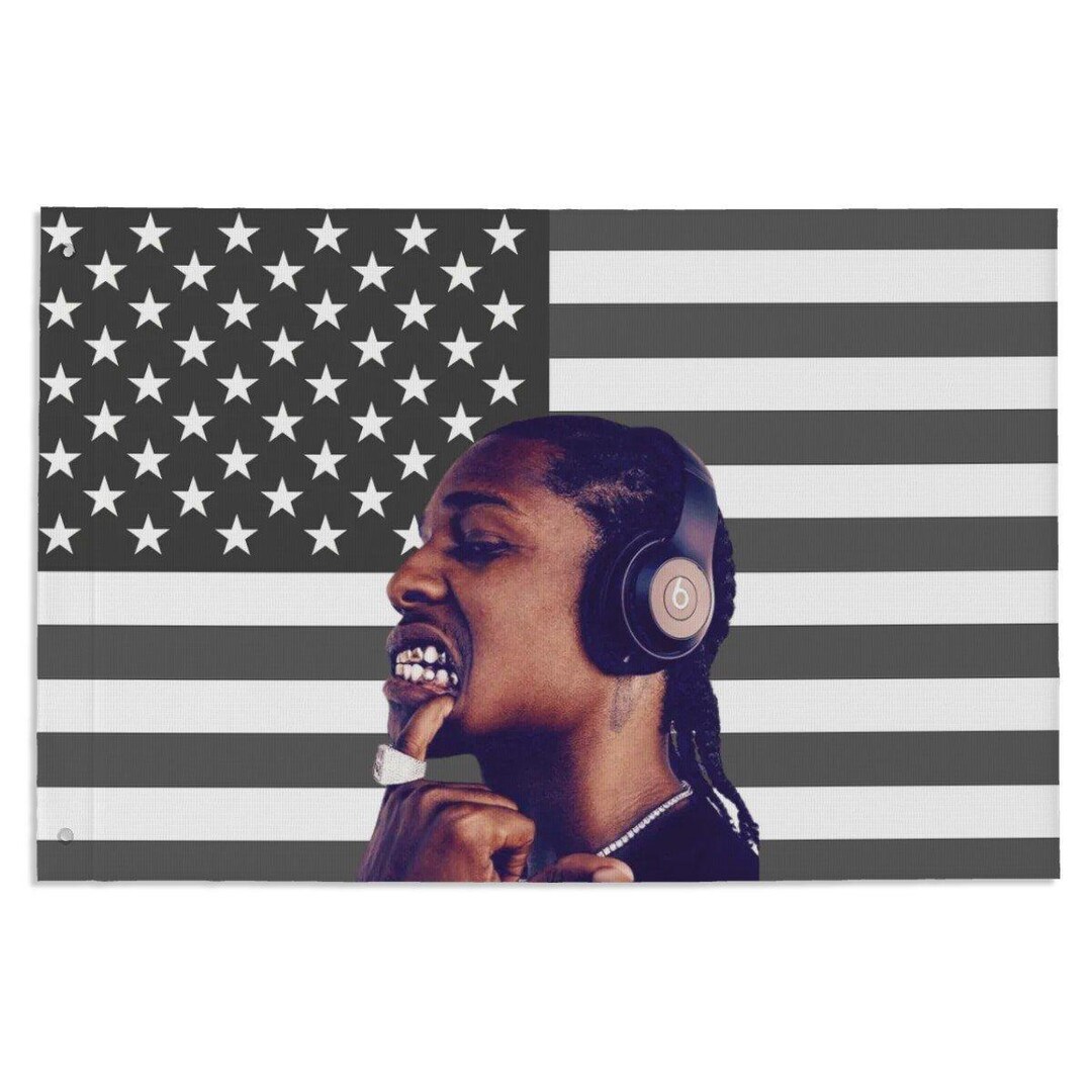 ASAP Rocky Gray American Flag Poster | Rap Icon Wall Art | Aesthetic ...