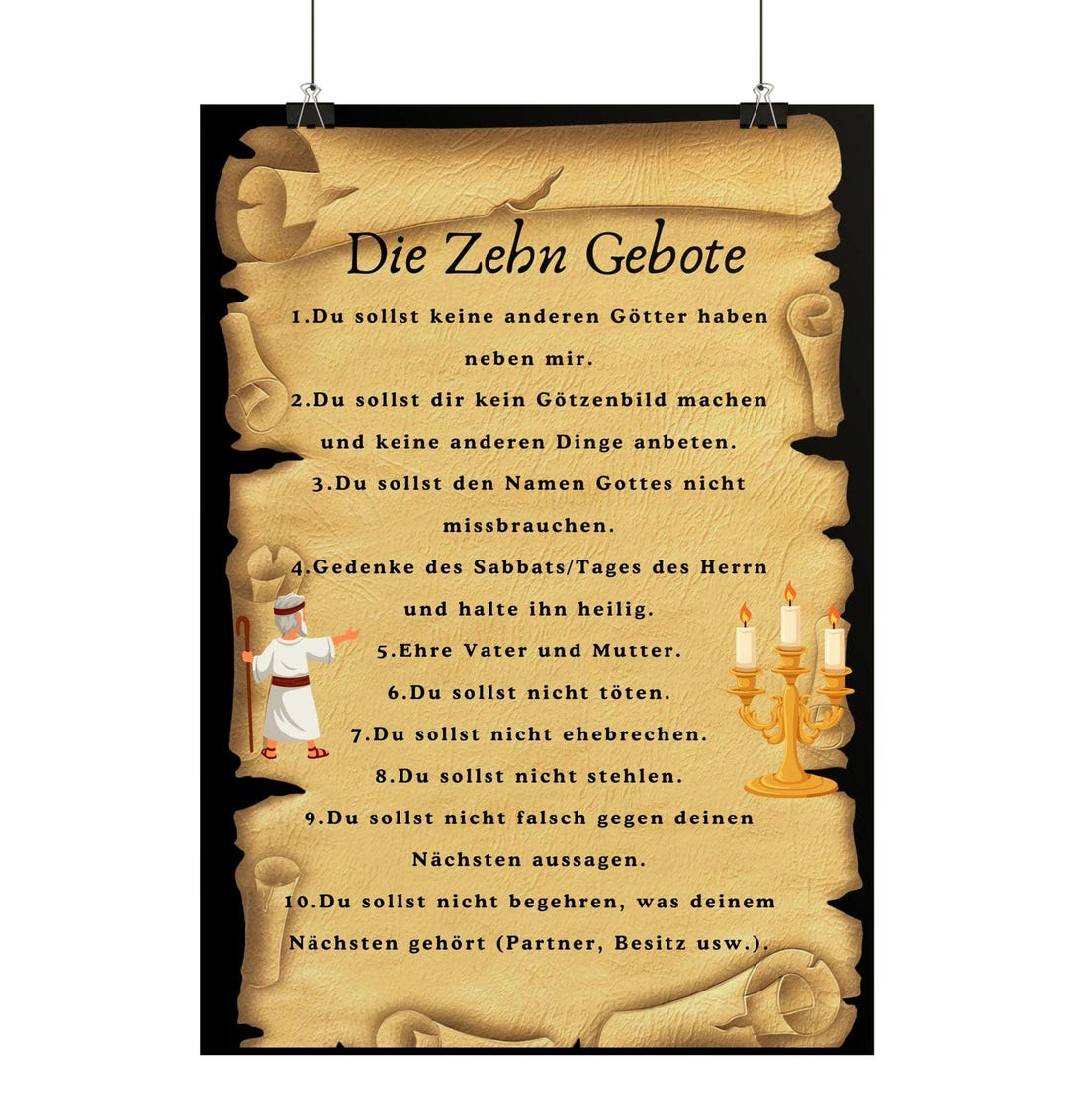 Ten German The Ten Commandments Poster | German Ten Commandments Scroll Wall Art ...