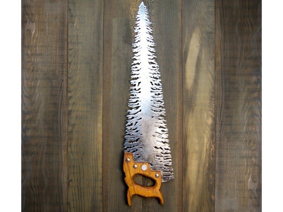 Metal Wall Art. Classic Antique Wood Handled Tree Saw Plasma Cut