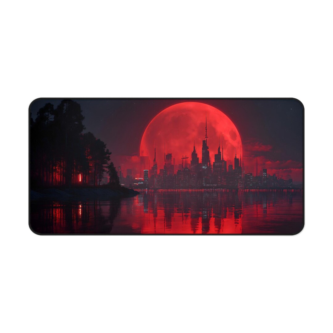 Red Blood Moon Cityscape Desk Mat | Gothic Skyline Mousepad - Etsy
