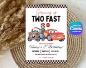 Lightning Mcqueen Birthday, Cars Birthday Party Invitation, Cars Party Invite, Two Fast, Second Birthday Party Invitation, Canva Editable, 2