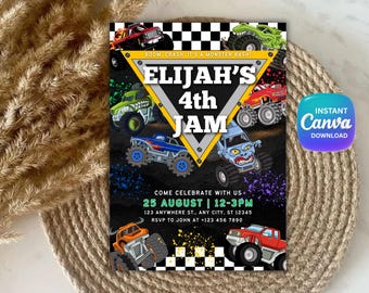 Monster Truck Birthday Invite, Editable Monster Truck Birthday Invitation Template For Boys, Truck Birthday Invite, Monster Truck Invitation