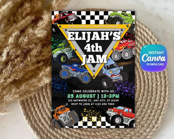 Monster Truck Birthday Invite, Editable Monster Truck Birthday Invitation Template For Boys, Truck Birthday Invite, Monster Truck Invitation