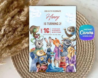 Zootopia 2 Girl Birthday Invitation Template, Zootopia  Animal Party Digital Download, Zootopia 2 Birthday Invitation, Zootopia invitation