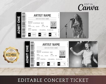 Toile de billet de concert modifiable, modèle de billets de bricolage, billet de concert personnalisé imprimable, idée cadeau d'anniversaire, cadeau surprise, téléchargement numérique