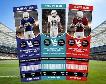 Entrada para partido de fútbol, entrada de fútbol navideña, entrada de fútbol imprimible, entrada de fútbol editable, entrada deportiva personalizable y editable de Canva.