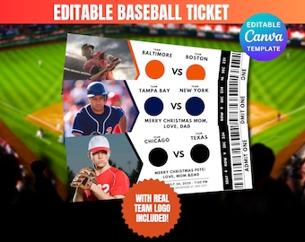 Editable Baseball Ticket, Surprise Gift Baseball Tickets, Event Custom Tickets, Baseball Game Stub,  Sports Baseball Ticket Template, Canva