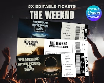 Bewerkbaar The Weeknd-concertticket, After Hours til Dawn-tour, Canva-sjabloon, verrassingscadeau, concertticket, digitale download
