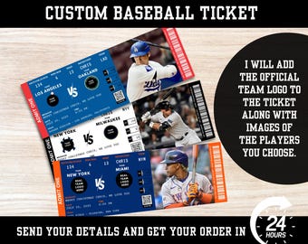 Biglietti di baseball personalizzati, biglietti di baseball a sorpresa, biglietti personalizzati, biglietto regalo di baseball, biglietti sportivi, biglietto personalizzato