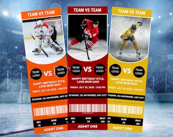 Editable Hockey Ticket, Surprise Hockey Game Ticket, Printable Sports Ticket Gift for Him, Custom Hockey Ticket Template, Canva Template