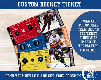 Custom Hockey Tickets, Surprise Gift Hockey Tickets, Customized Ticket, Hockey Game Gift Ticket, Sports Tickets, Personalized Ticket, Hockey