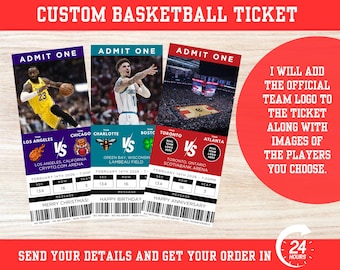 Custom Basketball Tickets, Surprise Gift Basketball Tickets, Customized Tickets, Basketball Gift Ticket, Sports Tickets, Personalized Ticket