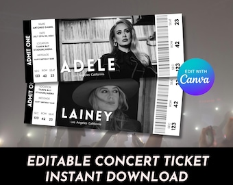 Toile de billet de concert modifiable, modèle de billets de bricolage, billet de concert personnalisé imprimable, idée cadeau d'anniversaire, cadeau surprise, téléchargement numérique