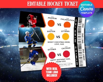 Editable Hockey Ticket Template, Surprise Gift Hockey Tickets, Hockey Ticket, Hockey Game Stub, Custom Sports Hockey Tickets, Event Gift