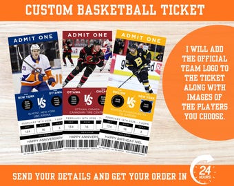 Custom Hockey Tickets, Surprise Gift Hockey Tickets, Customized Ticket, Hockey Game Gift Ticket, Sports Tickets, Personalized Ticket, Hockey