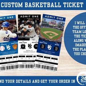 Anpassade basebollbiljetter, överraskningspresent till basebollbiljetter, anpassade biljetter, basebollpresentbiljett, sportbiljetter, personlig biljett