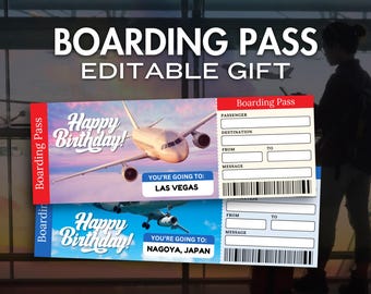 Editable Boarding Pass Template, Canva Editable Boarding Pass Surprise Trip Ticket, Airline Ticket Designs, DIY Boarding Ticket Digital