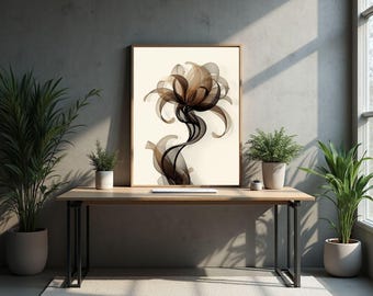 Botanical Line Art Printable for Living Room & Bedroom, Modern Minimal Digital Download