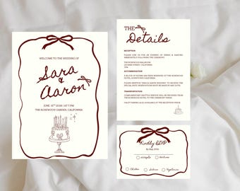 Modello di invito di nozze Couquette / Suite Canva minimalista (download digitale)