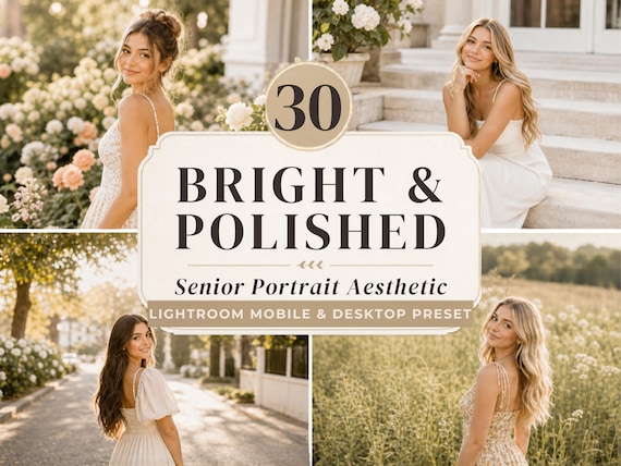 30 Bright Senior Portrait Lightroom Presets Mobile & Desktop, Airy Portrait Presets, Graduation Photo Filter,Soft Skin Tone, Blogger Presets