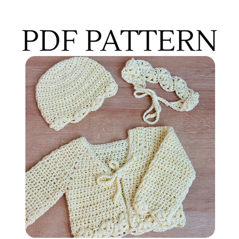 Spring Lotus Crochet Cardigan Set Pattern | Baby, Child Hat, Headband (PDF Download) Bild 1