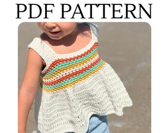 Coastal Stripes Babydoll Crochet Summer Tank Top Digital Pattern | Baby, Toddler, & Girls Sizes |