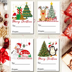 Grandi etichette regalo di Natale, quattro etichette natalizie da 4,5x2,75", etichette regalo per le feste, graziose etichette regalo di Natale, scaricabili.