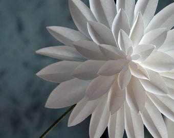 White Dahlias Holiday Ornaments, One of a Kind Handmade, 11 Bright White Dahlia Wedding Paper Flowers, 1st Anniversary Origami Paper Flowers